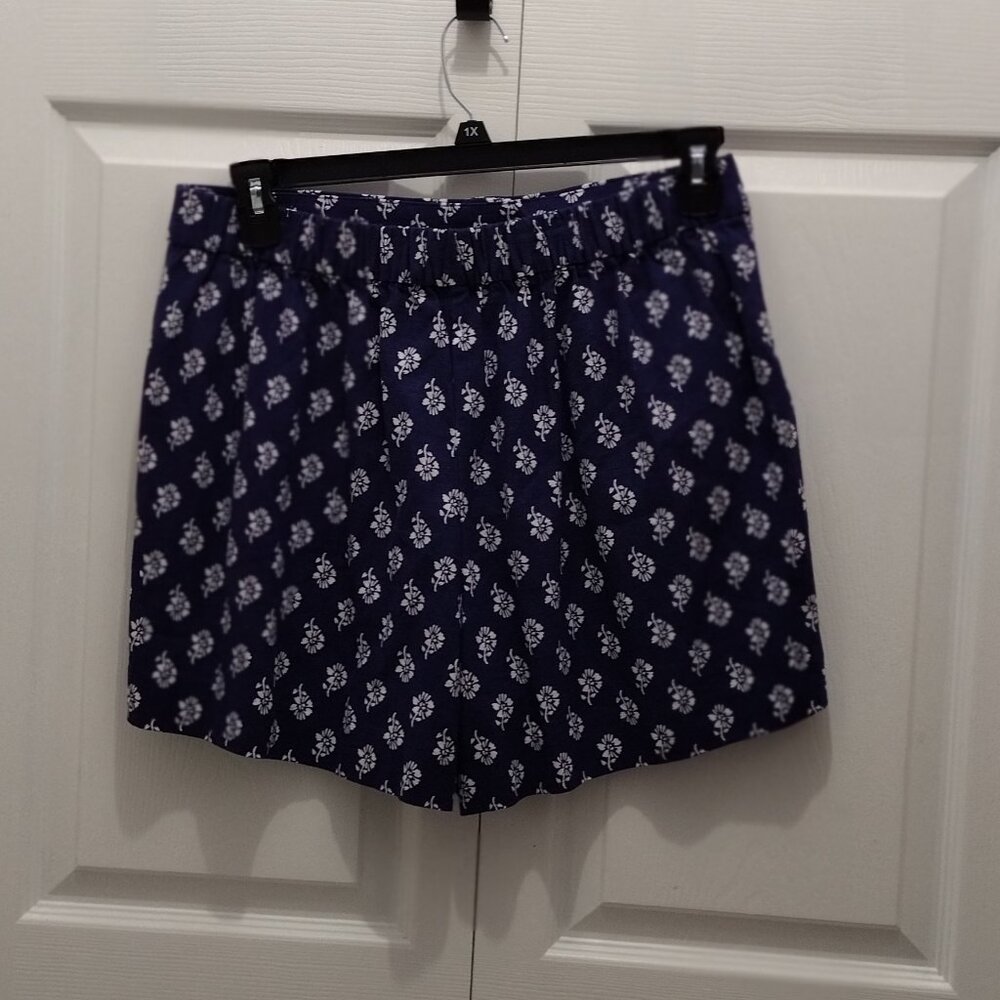 J.Crew Women’s Linen Blend Shorts Size 10 Navy White Floral Elastic Waist Summer - Picture 7 of 9